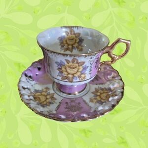 SHAFFORD Vintage Tea Cup Iridescent Pink & Gold